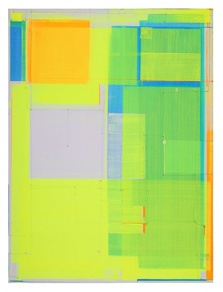 4-Farbräume 24, 104  Bild mit grün gelb und blau, Acryl Bleistift LWD,  Marius D. Kettler  2019